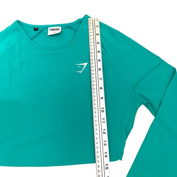 Gym Shark Womens Training Top Teal Sz Small Crop Top Long Sleeve Workout Active - Picture 9 of 14